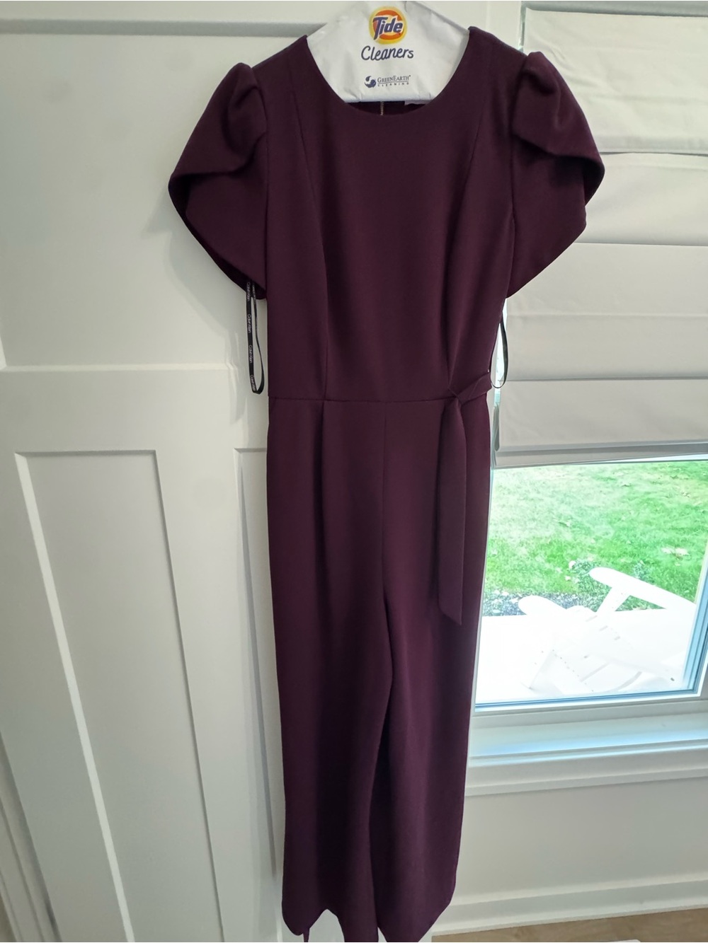 Calvin Klein Plum Long-Sleeve Jumpsuit with Puff Shoulders